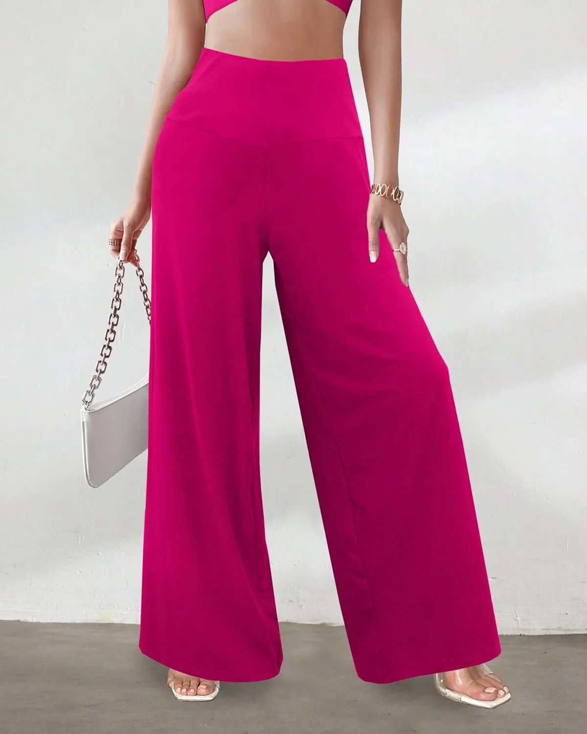 CHICASIMR Wide Leg Womens Pants High Waist Loose Flowy Comfy Lounge Stretch Soft Women Pants Casual Pants with Pockets