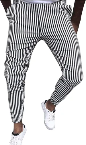 Chino Pants for Men Slim Fit Stretch Big and Tall Classic Chinos Pants Casual Stylish Vertical Striped Skinny Trousers Black