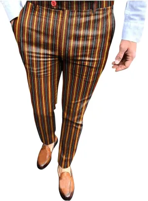 Chino Pants for Men Slim Fit Stretch Big and Tall Classic Chinos Pants Casual Stylish Vertical Striped Skinny Trousers Brown