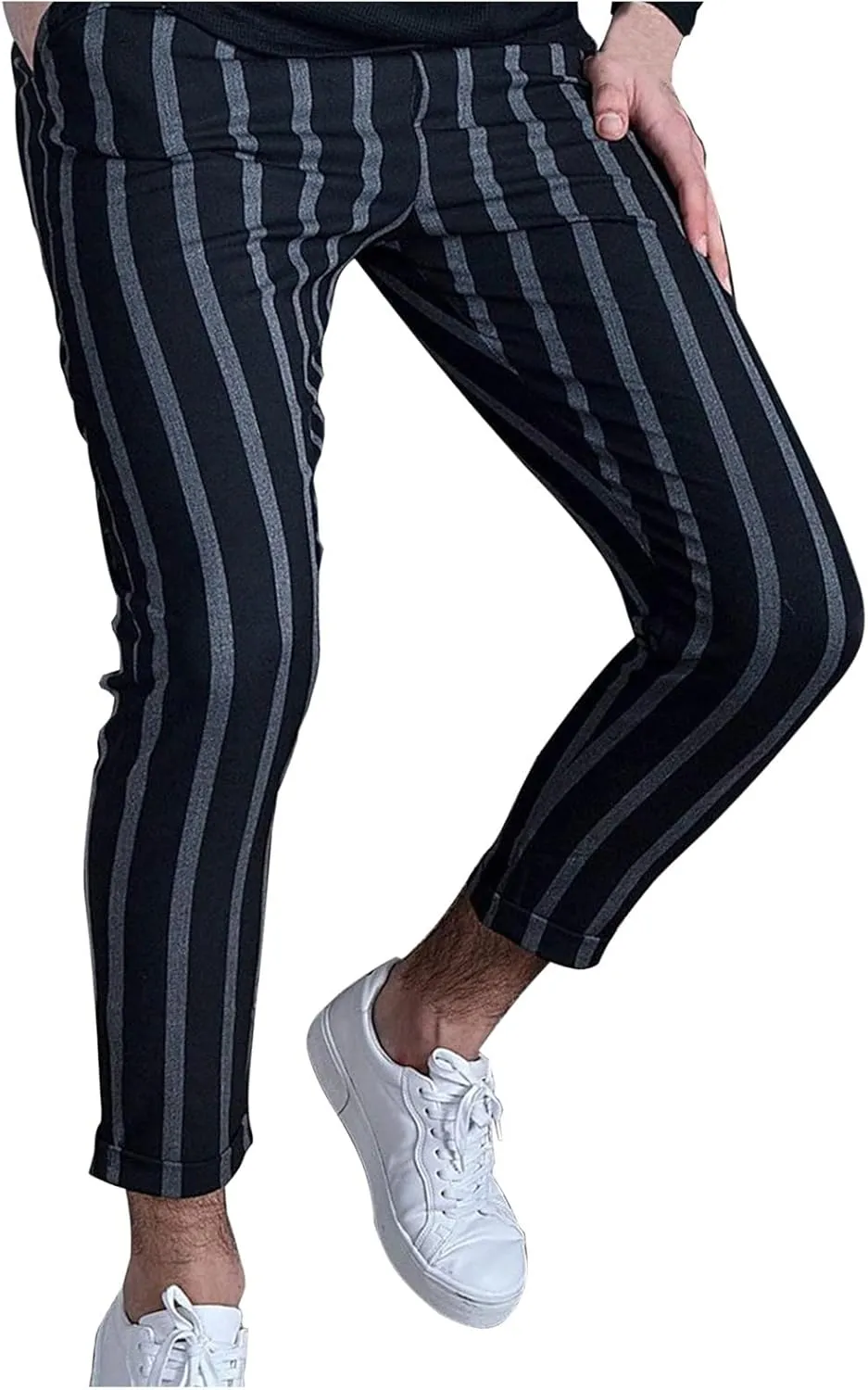 Chino Pants for Men Slim Fit Stretch Big and Tall Classic Chinos Pants Casual Stylish Vertical Striped Skinny Trousers Gray