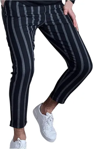 Chino Pants for Men Slim Fit Stretch Big and Tall Classic Chinos Pants Casual Stylish Vertical Striped Skinny Trousers Gray
