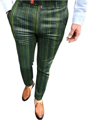 Chino Pants for Men Slim Fit Stretch Big and Tall Classic Chinos Pants Casual Stylish Vertical Striped Skinny Trousers Green