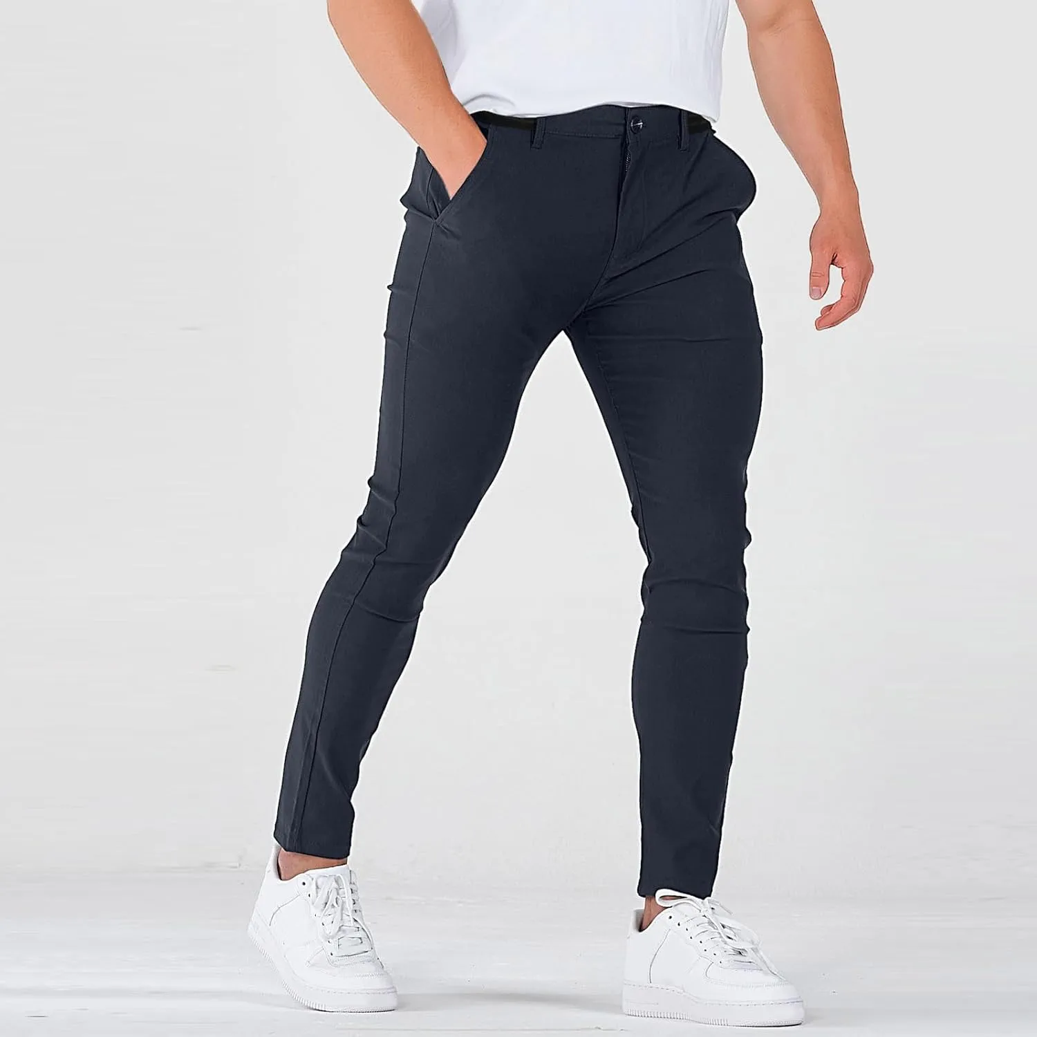 Chinos Pants Men Classic Flat Front Slim Fit Dress Pants Stretch Flex Lightweight Work Pants with Pockets Dress Slack