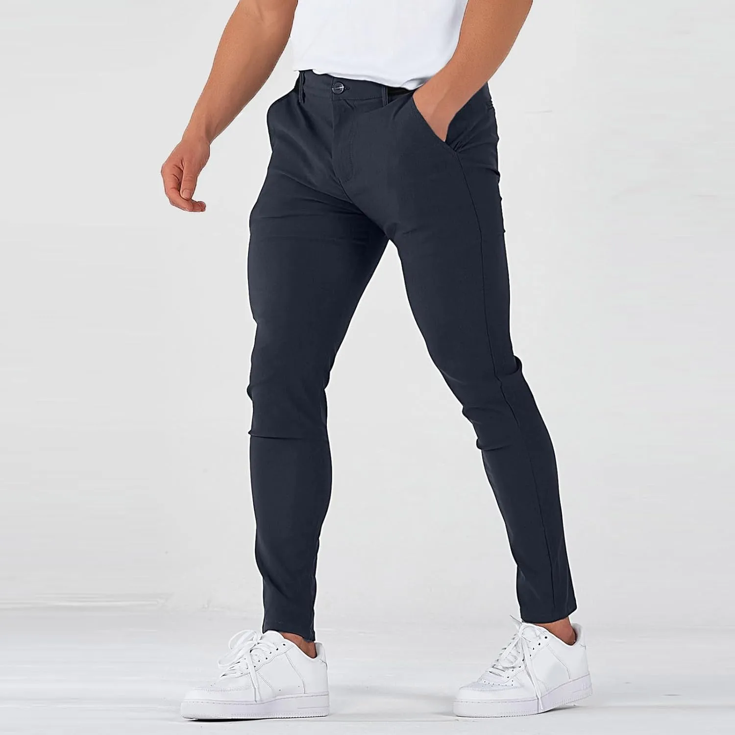 Chinos Pants Men Classic Flat Front Slim Fit Dress Pants Stretch Flex Lightweight Work Pants with Pockets Dress Slack