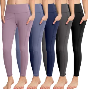 CHRLEISURE Girls' Athletic Leggings with Pockets, 5 Packs Kids Teen Dance Yoga Workout Running Pants for 5-15 Years