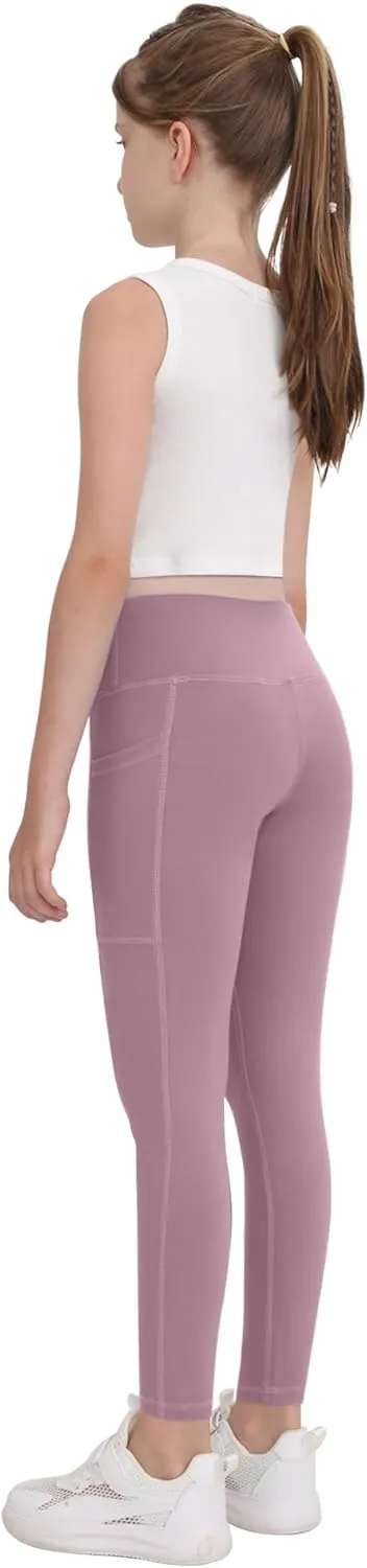 CHRLEISURE Girls' Athletic Leggings with Pockets, 5 Packs Kids Teen Dance Yoga Workout Running Pants for 5-15 Years