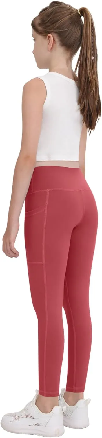 CHRLEISURE Girls' Athletic Leggings with Pockets, 5 Packs Kids Teen Dance Yoga Workout Running Pants for 5-15 Years