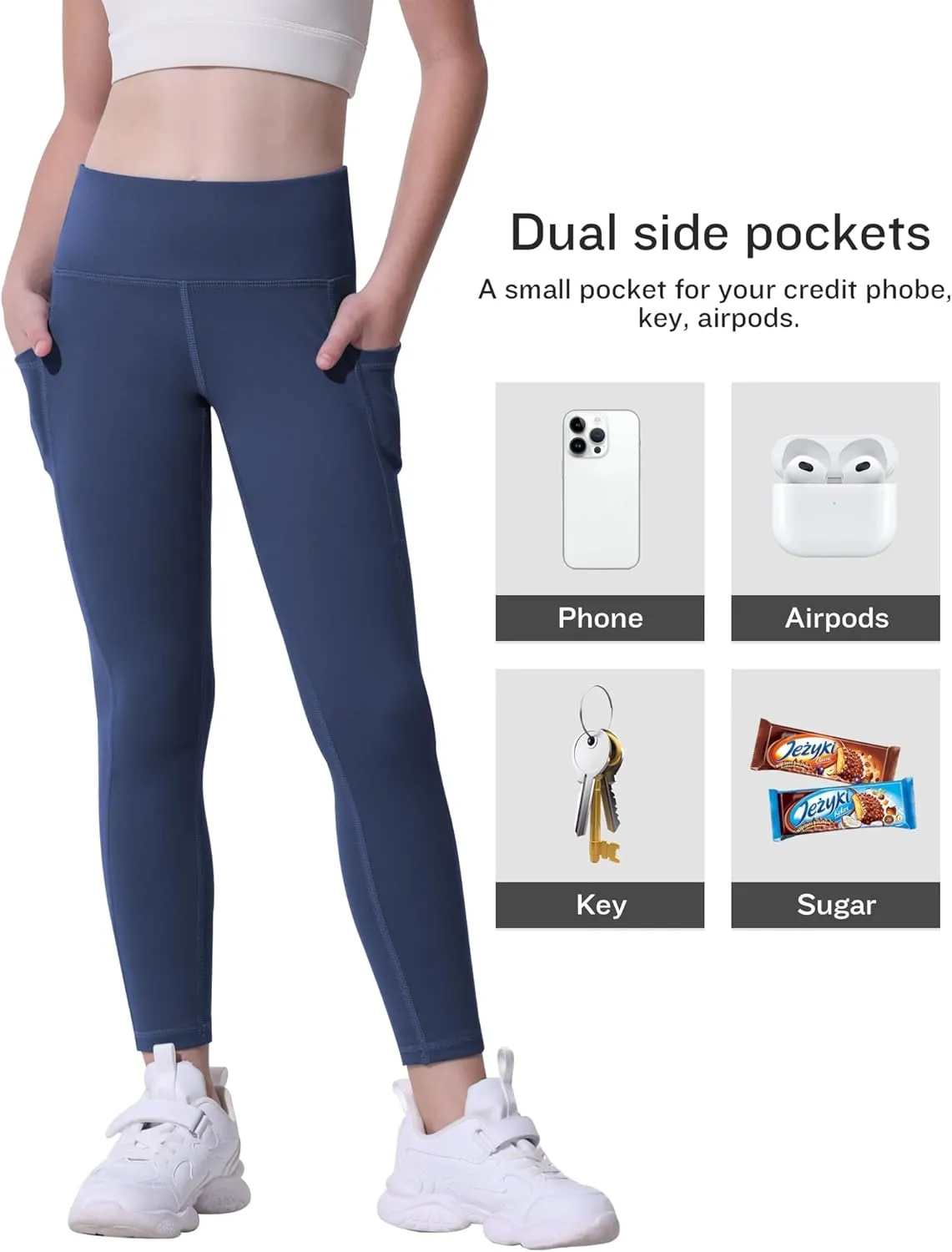CHRLEISURE Girls' Athletic Leggings with Pockets, 5 Packs Kids Teen Dance Yoga Workout Running Pants for 5-15 Years