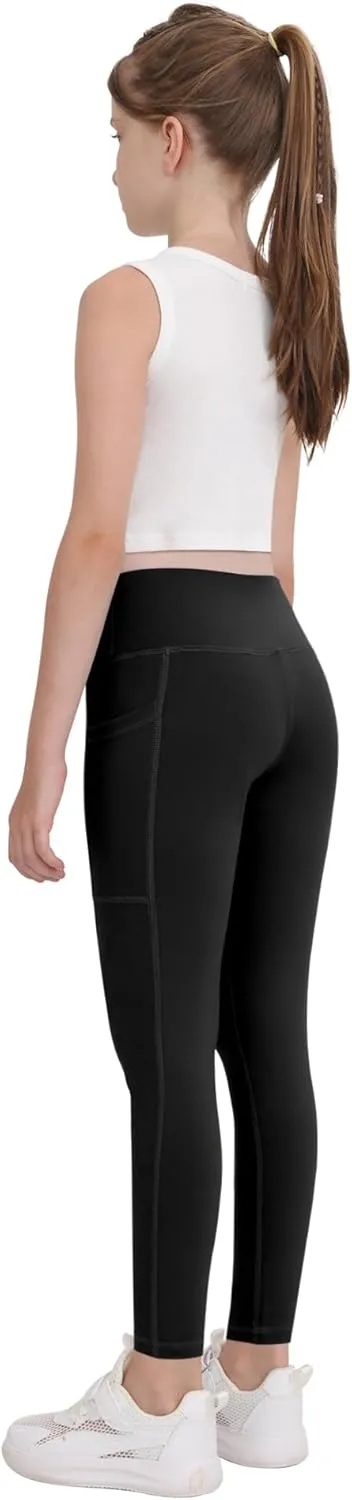 CHRLEISURE Girls' Athletic Leggings with Pockets, 5 Packs Kids Teen Dance Yoga Workout Running Pants for 5-15 Years