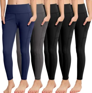 CHRLEISURE Girls' Athletic Leggings with Pockets, 5 Packs Kids Teen Dance Yoga Workout Running Pants for 5-15 Years