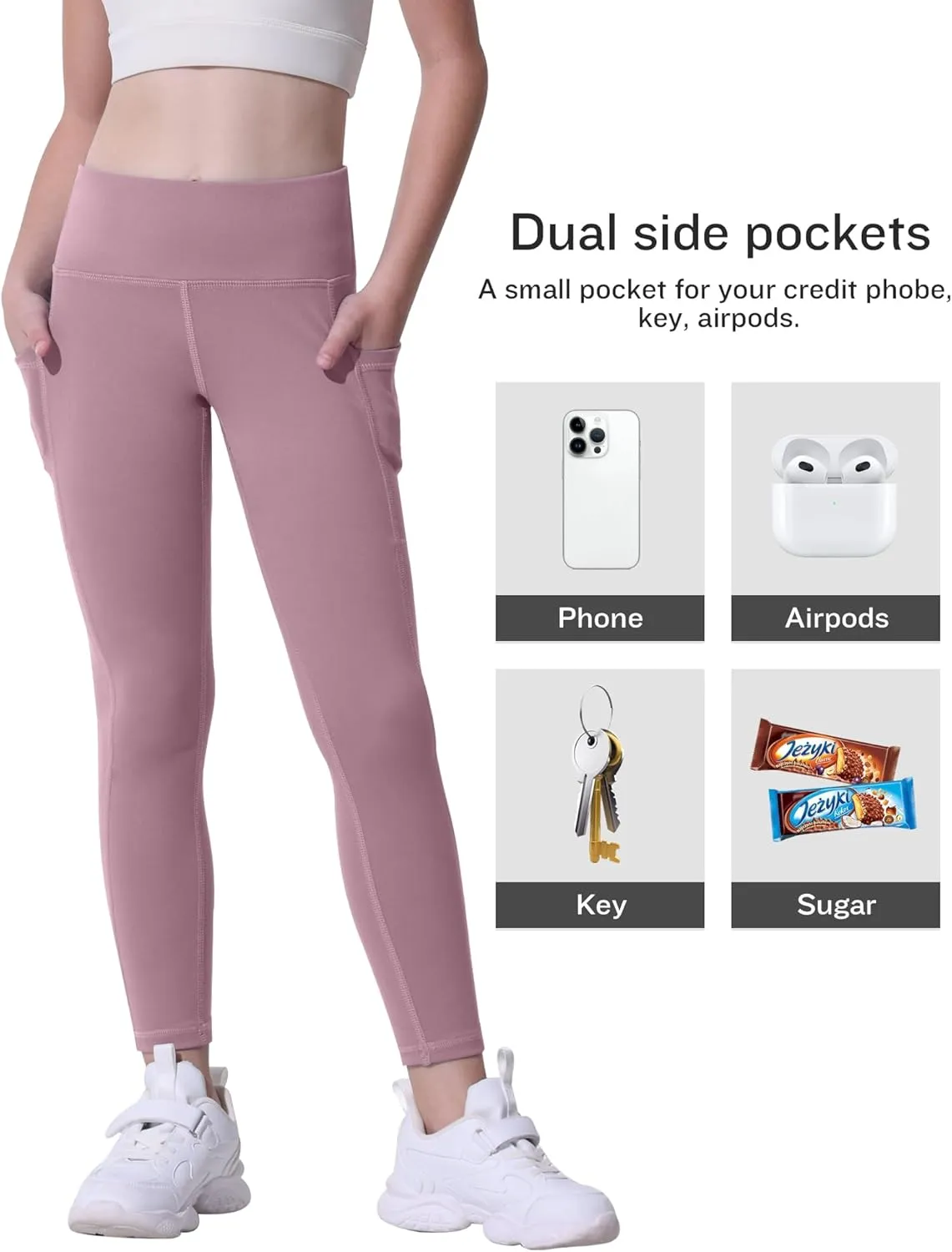 CHRLEISURE Girls' Athletic Leggings with Pockets, 5 Packs Kids Teen Dance Yoga Workout Running Pants for 5-15 Years