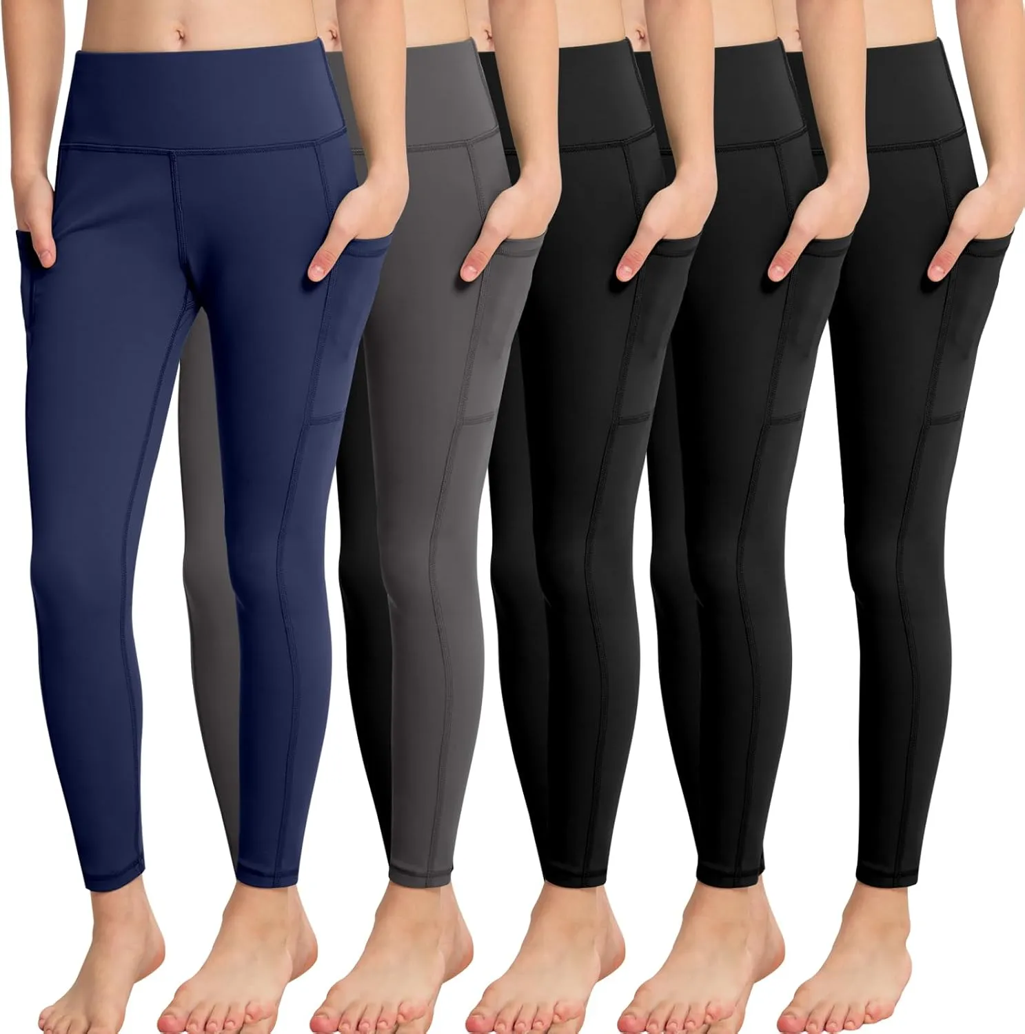 CHRLEISURE Girls' Athletic Leggings with Pockets, 5 Packs Kids Teen Dance Yoga Workout Running Pants for 5-15 Years