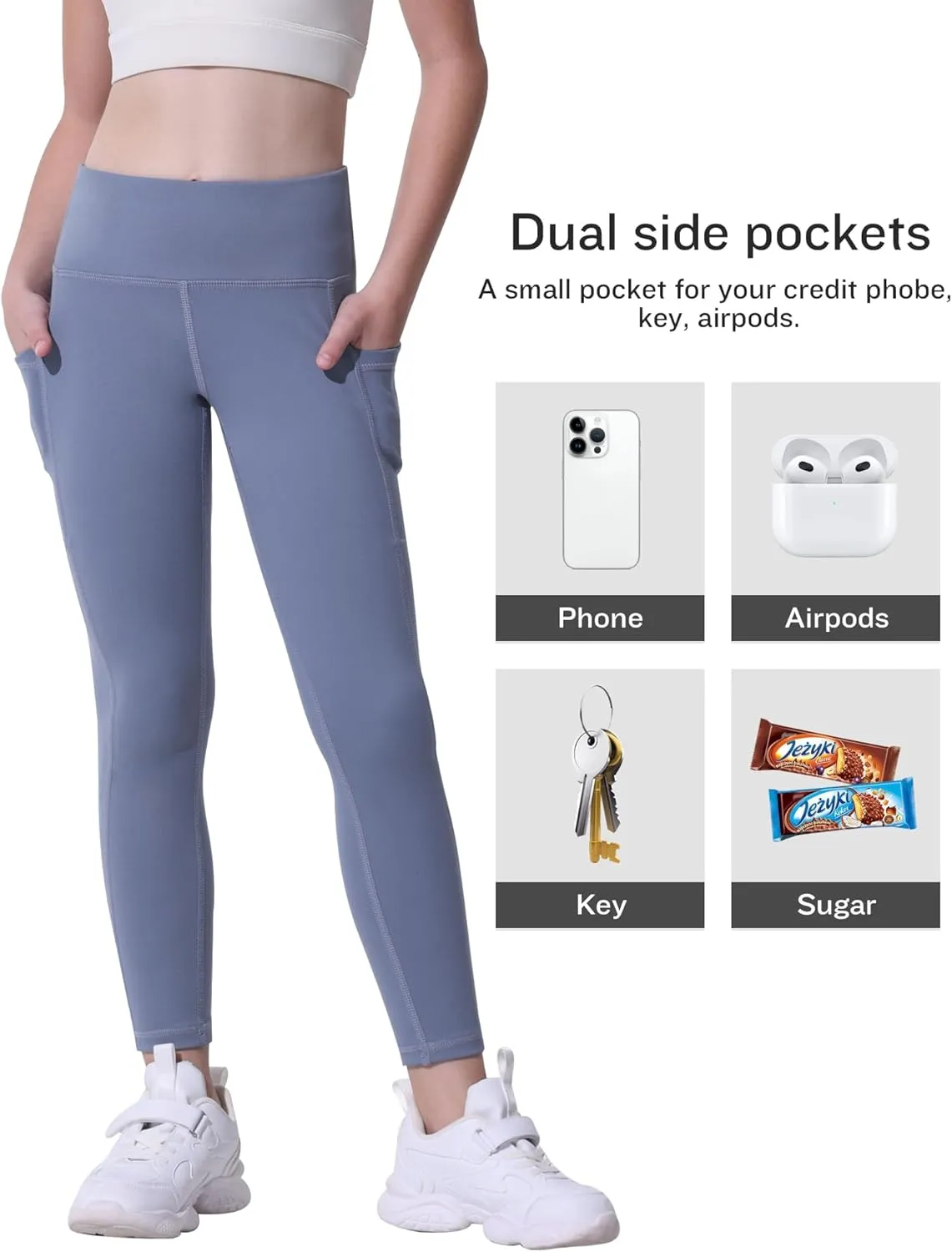 CHRLEISURE Girls' Athletic Leggings with Pockets, 5 Packs Kids Teen Dance Yoga Workout Running Pants for 5-15 Years
