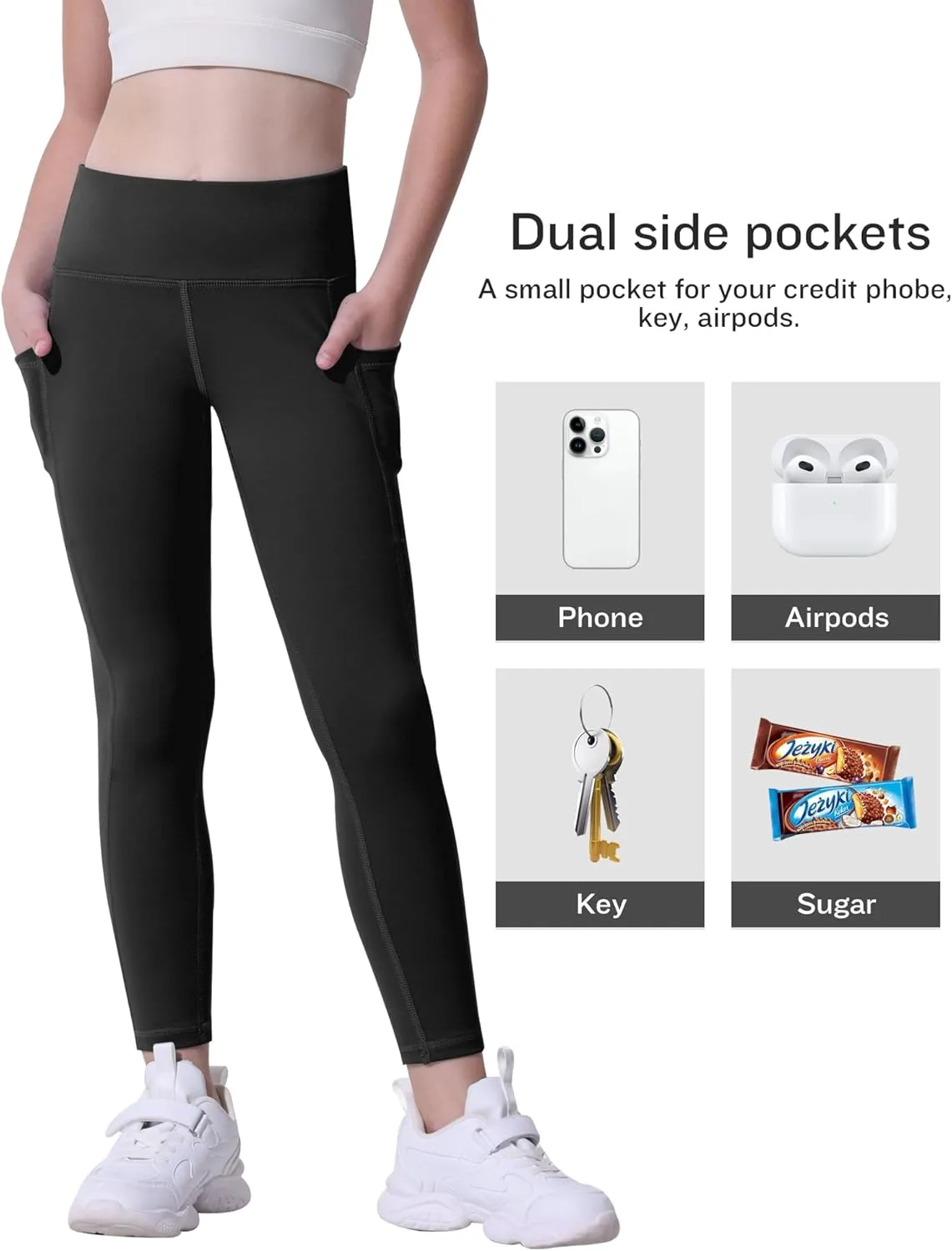 CHRLEISURE Girls' Athletic Leggings with Pockets, 5 Packs Kids Teen Dance Yoga Workout Running Pants for 5-15 Years