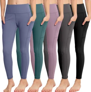 CHRLEISURE Girls' Athletic Leggings with Pockets, 5 Packs Kids Teen Dance Yoga Workout Running Pants for 5-15 Years