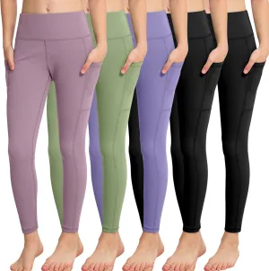 CHRLEISURE Girls' Athletic Leggings with Pockets, 5 Packs Kids Teen Dance Yoga Workout Running Pants for 5-15 Years