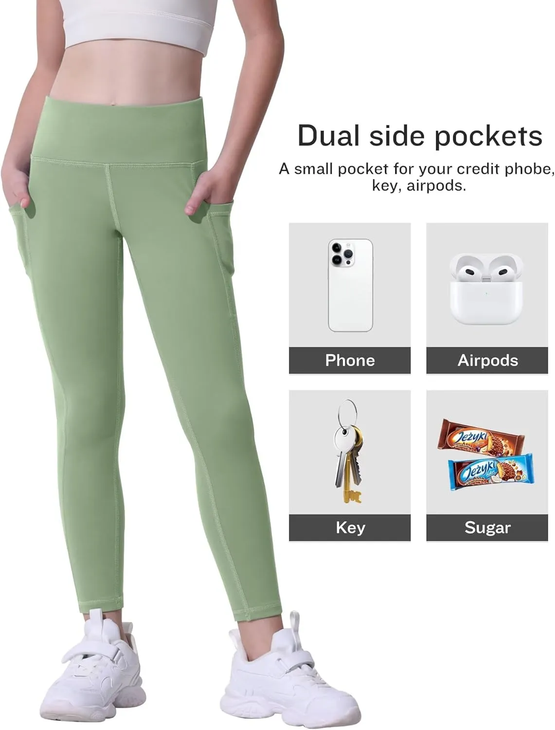 CHRLEISURE Girls' Athletic Leggings with Pockets, 5 Packs Kids Teen Dance Yoga Workout Running Pants for 5-15 Years