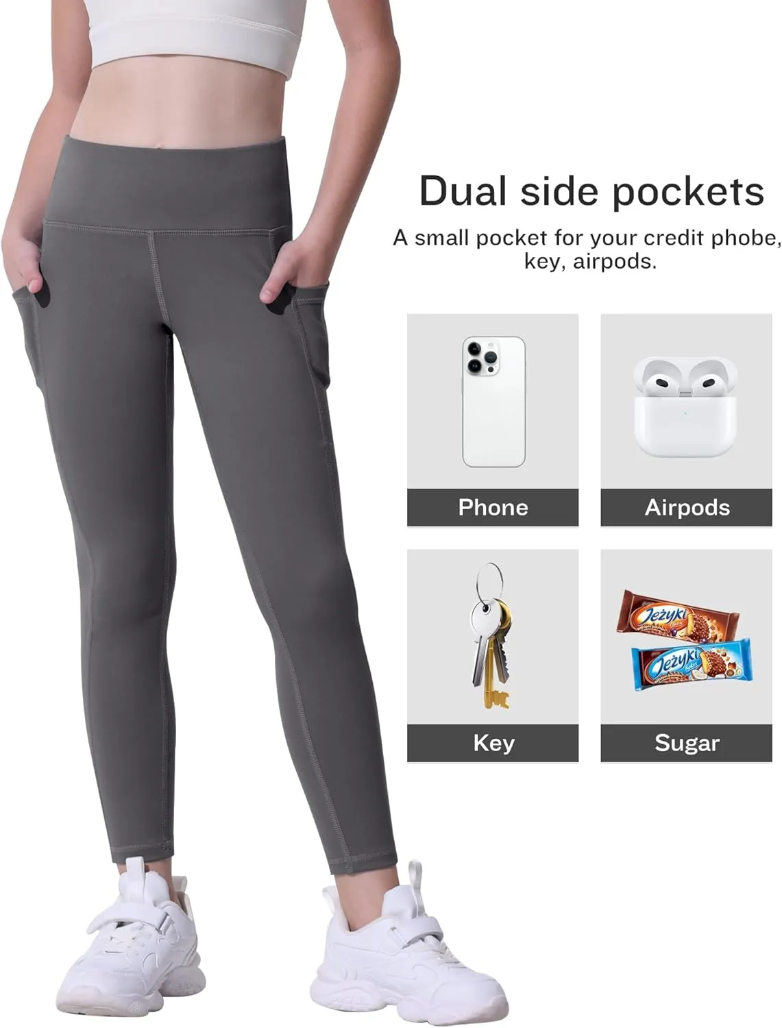 CHRLEISURE Girls' Athletic Leggings with Pockets, 5 Packs Kids Teen Dance Yoga Workout Running Pants for 5-15 Years