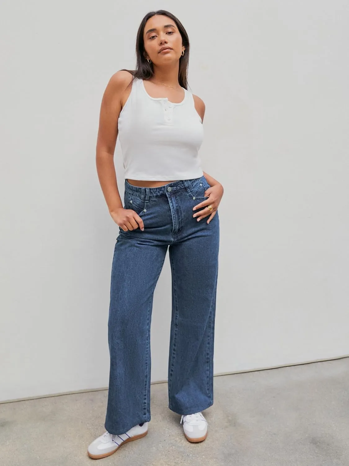 CIDER Jeans for Women High Waist Wide Leg Denim Pants Straight Leg Trouser Pants Mid Waist Trendy