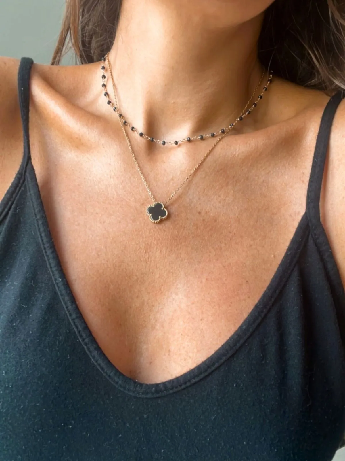 Cluster Bead Necklace in Black & Gold