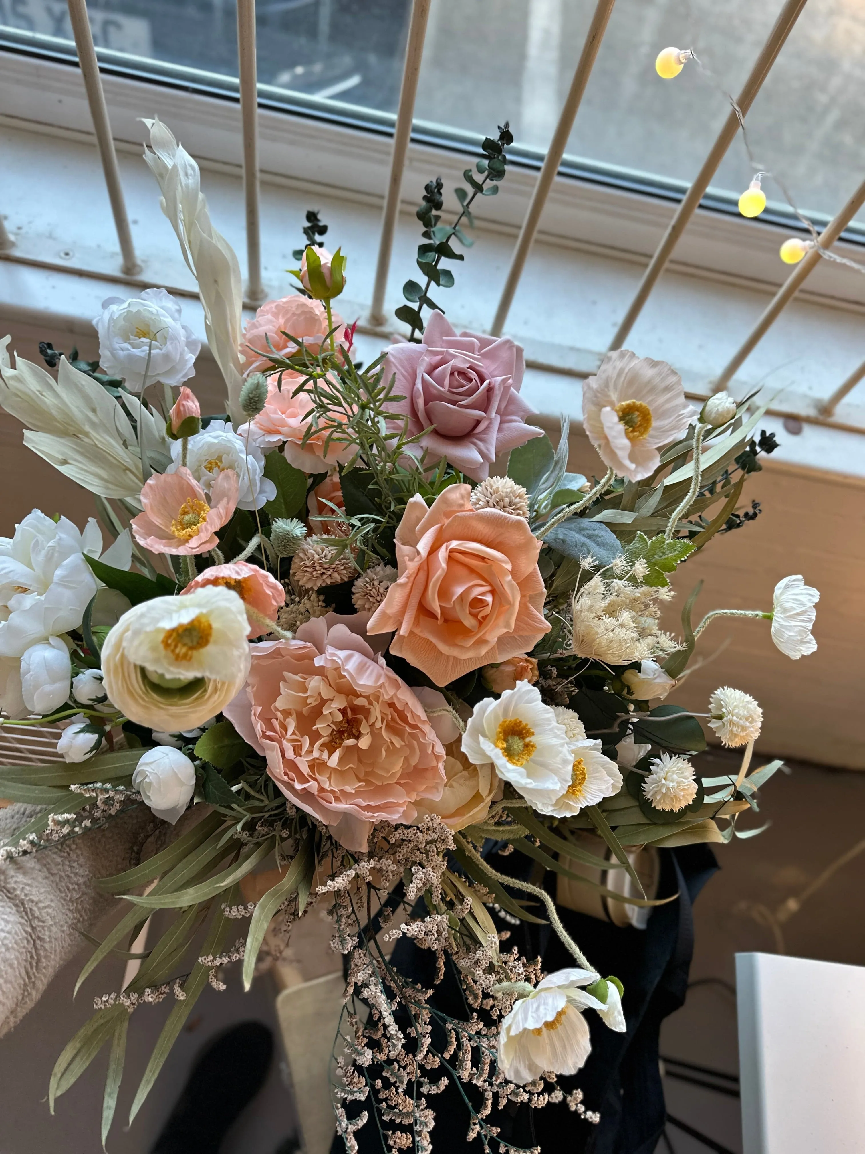 Colourful Dried & Artificial Flowers Bridal Bouquet - Salmon Peach & Green