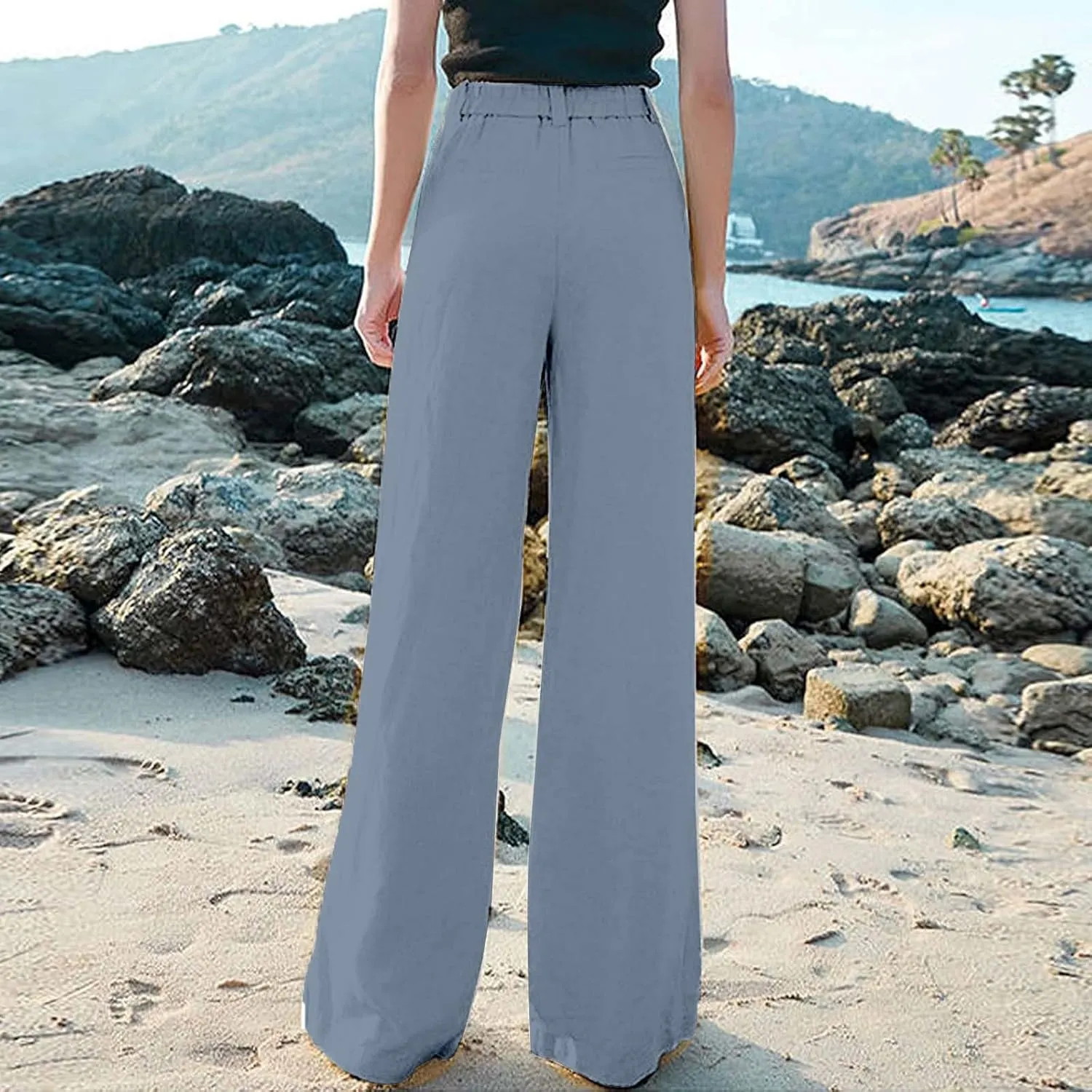 Comfy Wide Leg Cropped Pants for Women, Soft Cotton Linen Lounge Trousers, Elastic Waist Summer Casual Wear