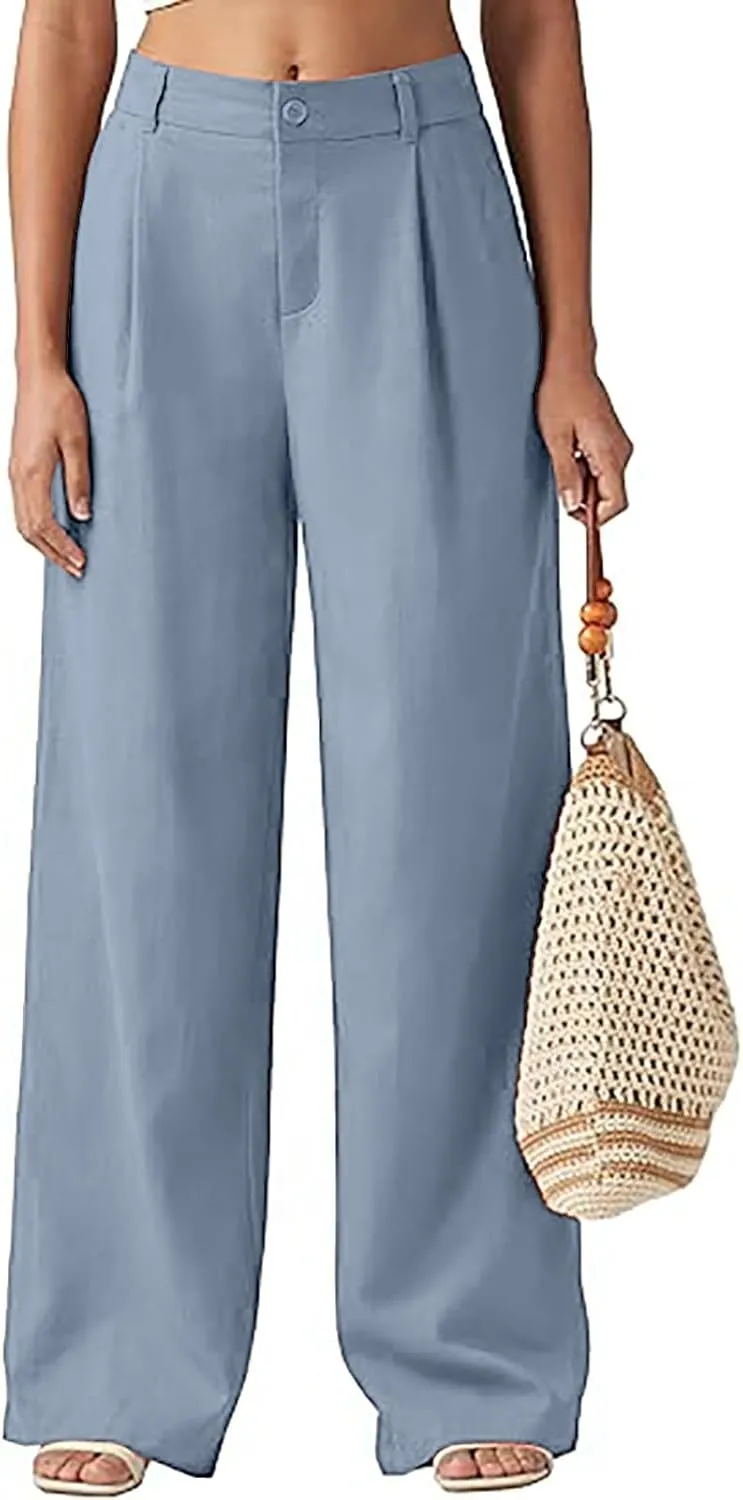 Comfy Wide Leg Cropped Pants for Women, Soft Cotton Linen Lounge Trousers, Elastic Waist Summer Casual Wear