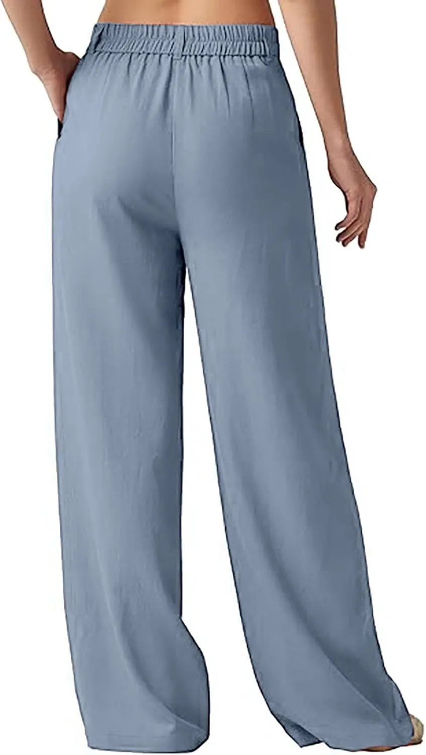 Comfy Wide Leg Cropped Pants for Women, Soft Cotton Linen Lounge Trousers, Elastic Waist Summer Casual Wear