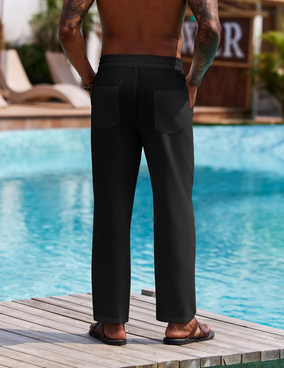 COOFANDY Linen Pants Mens Lightweight Linen Pants Elastic Waist Beach Yoga Summer Trousers