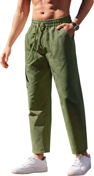 COOFANDY Linen Pants Mens Lightweight Linen Pants Elastic Waist Beach Yoga Summer Trousers