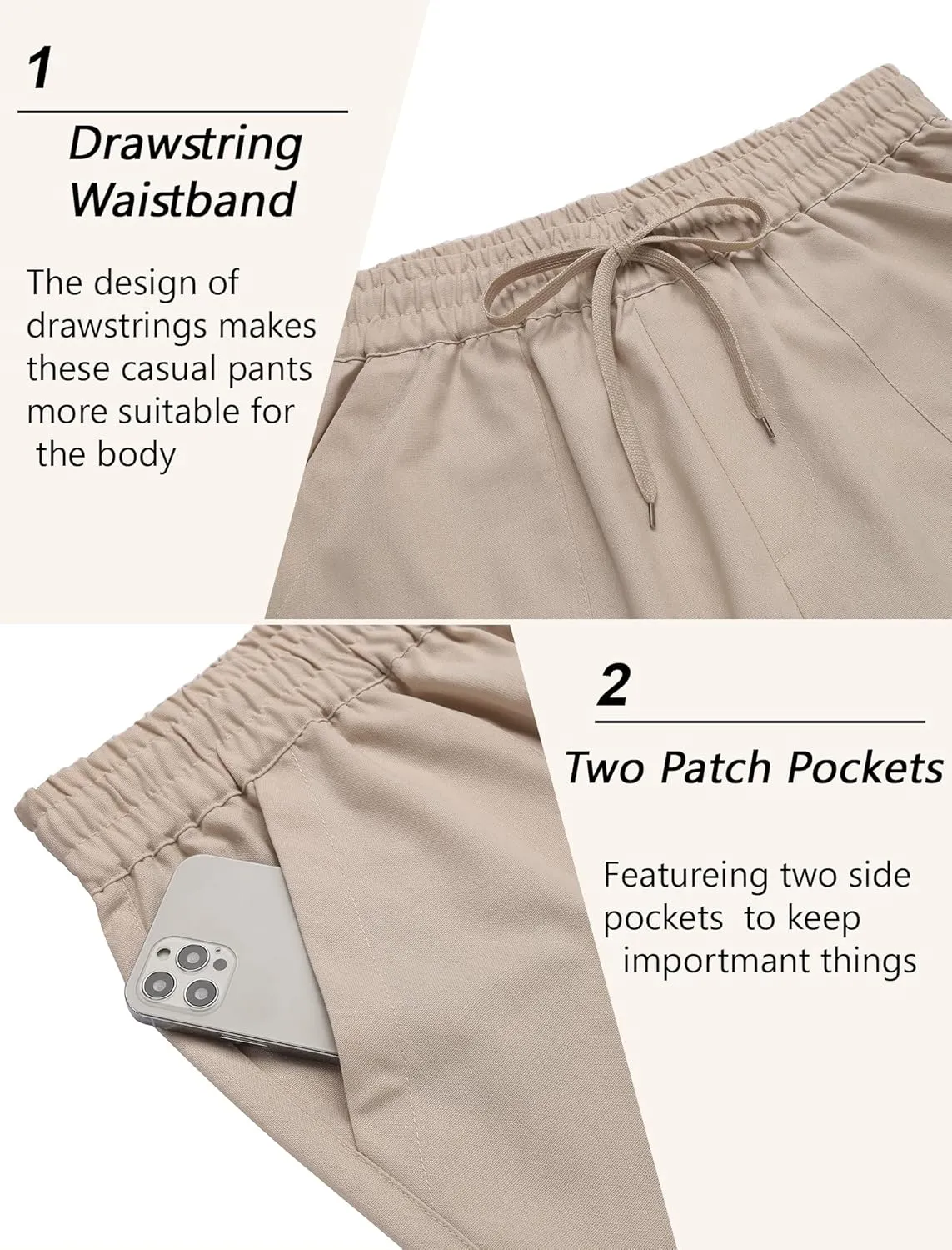 COOFANDY Linen Pants Mens Lightweight Linen Pants Elastic Waist Beach Yoga Summer Trousers