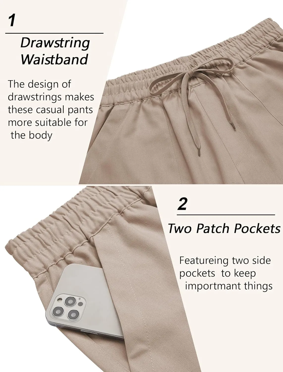 COOFANDY Linen Pants Mens Lightweight Linen Pants Elastic Waist Beach Yoga Summer Trousers