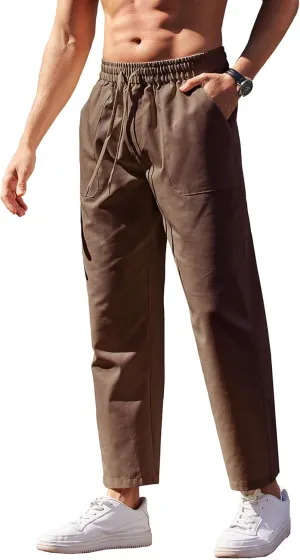 COOFANDY Linen Pants Mens Lightweight Linen Pants Elastic Waist Beach Yoga Summer Trousers