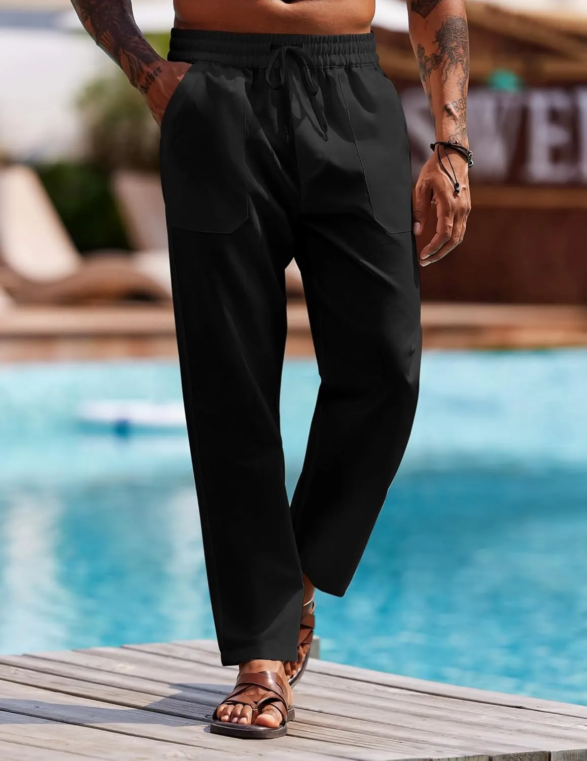 COOFANDY Linen Pants Mens Lightweight Linen Pants Elastic Waist Beach Yoga Summer Trousers