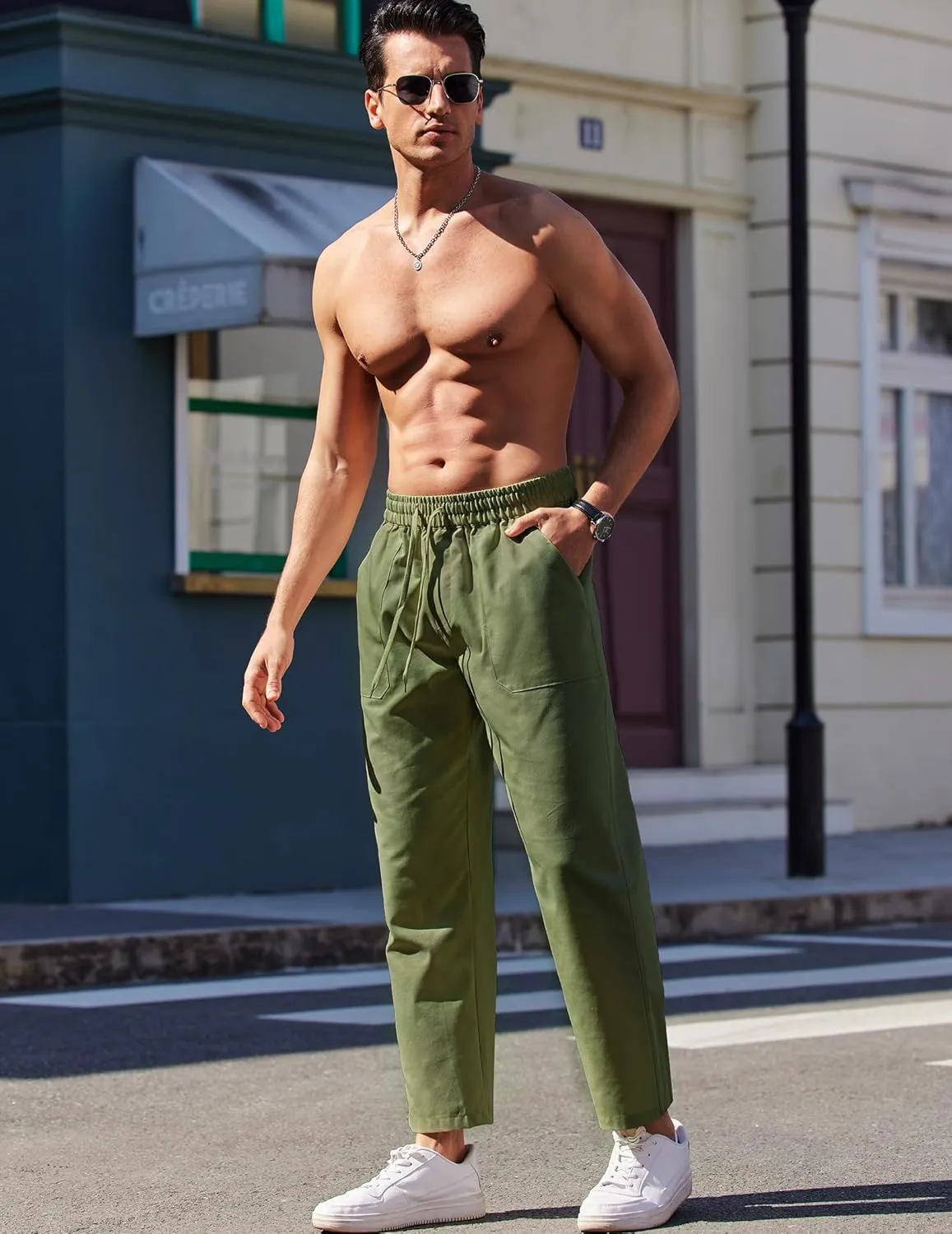 COOFANDY Linen Pants Mens Lightweight Linen Pants Elastic Waist Beach Yoga Summer Trousers