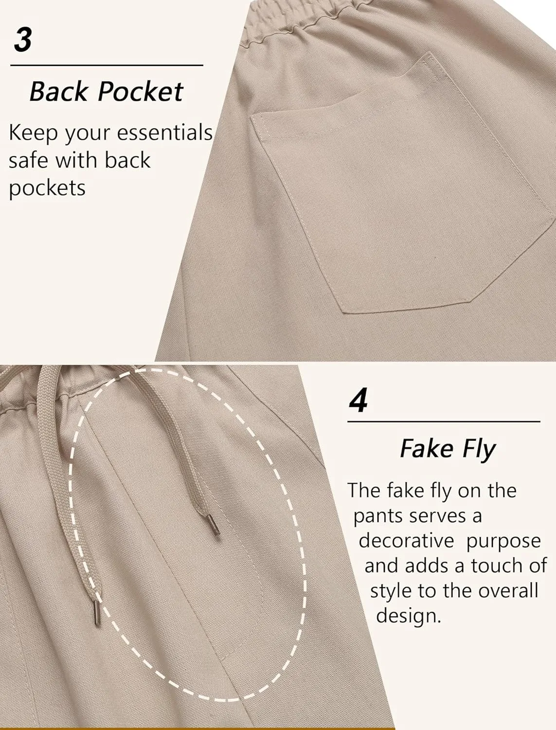 COOFANDY Linen Pants Mens Lightweight Linen Pants Elastic Waist Beach Yoga Summer Trousers