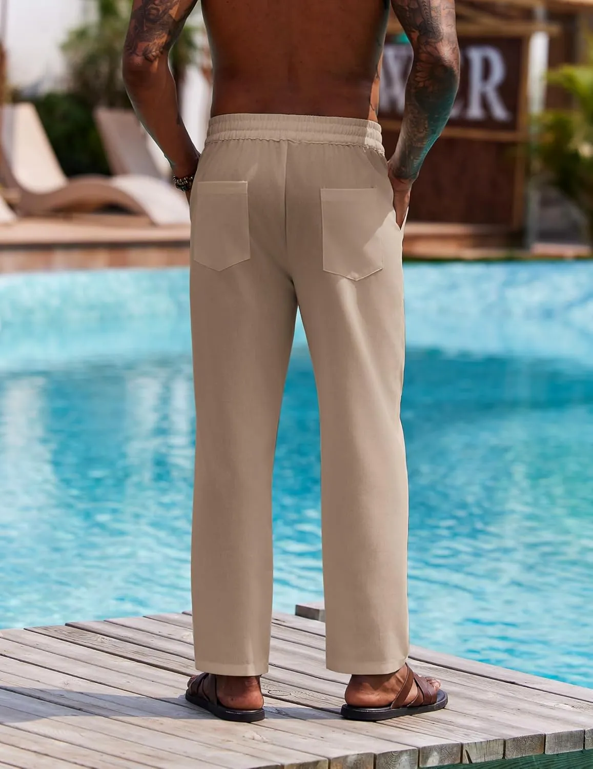 COOFANDY Linen Pants Mens Lightweight Linen Pants Elastic Waist Beach Yoga Summer Trousers