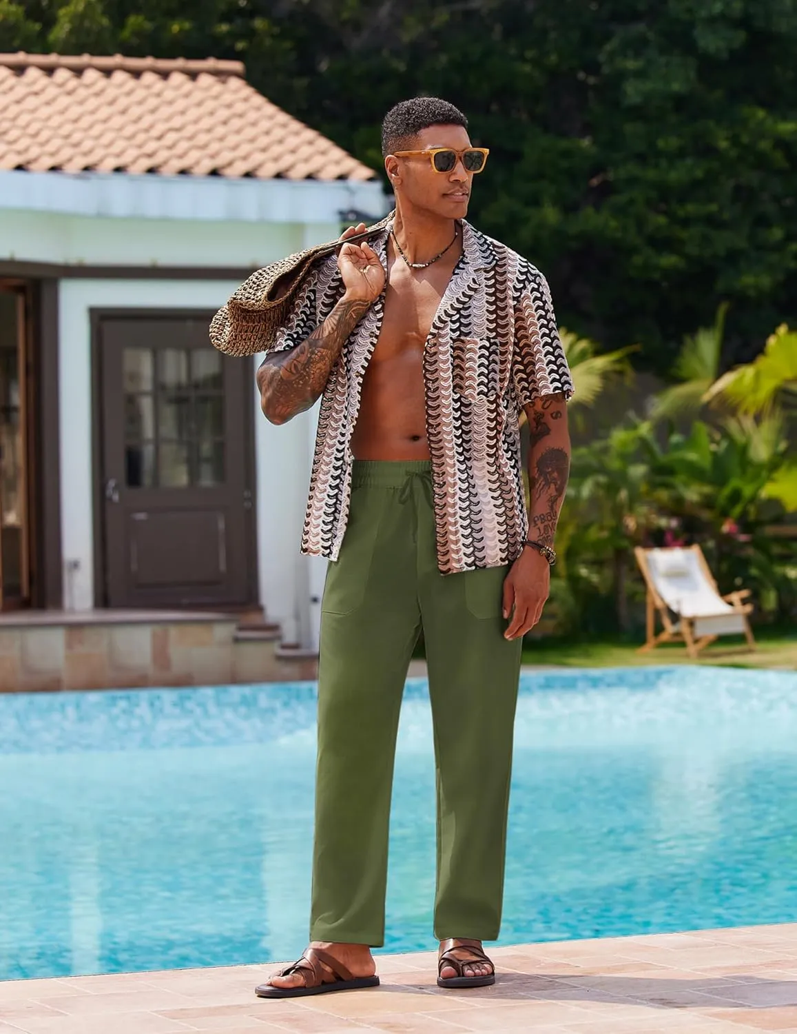COOFANDY Linen Pants Mens Lightweight Linen Pants Elastic Waist Beach Yoga Summer Trousers