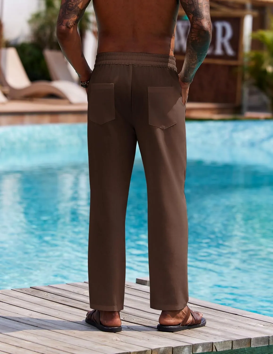 COOFANDY Linen Pants Mens Lightweight Linen Pants Elastic Waist Beach Yoga Summer Trousers