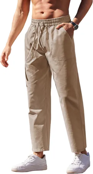COOFANDY Linen Pants Mens Lightweight Linen Pants Elastic Waist Beach Yoga Summer Trousers