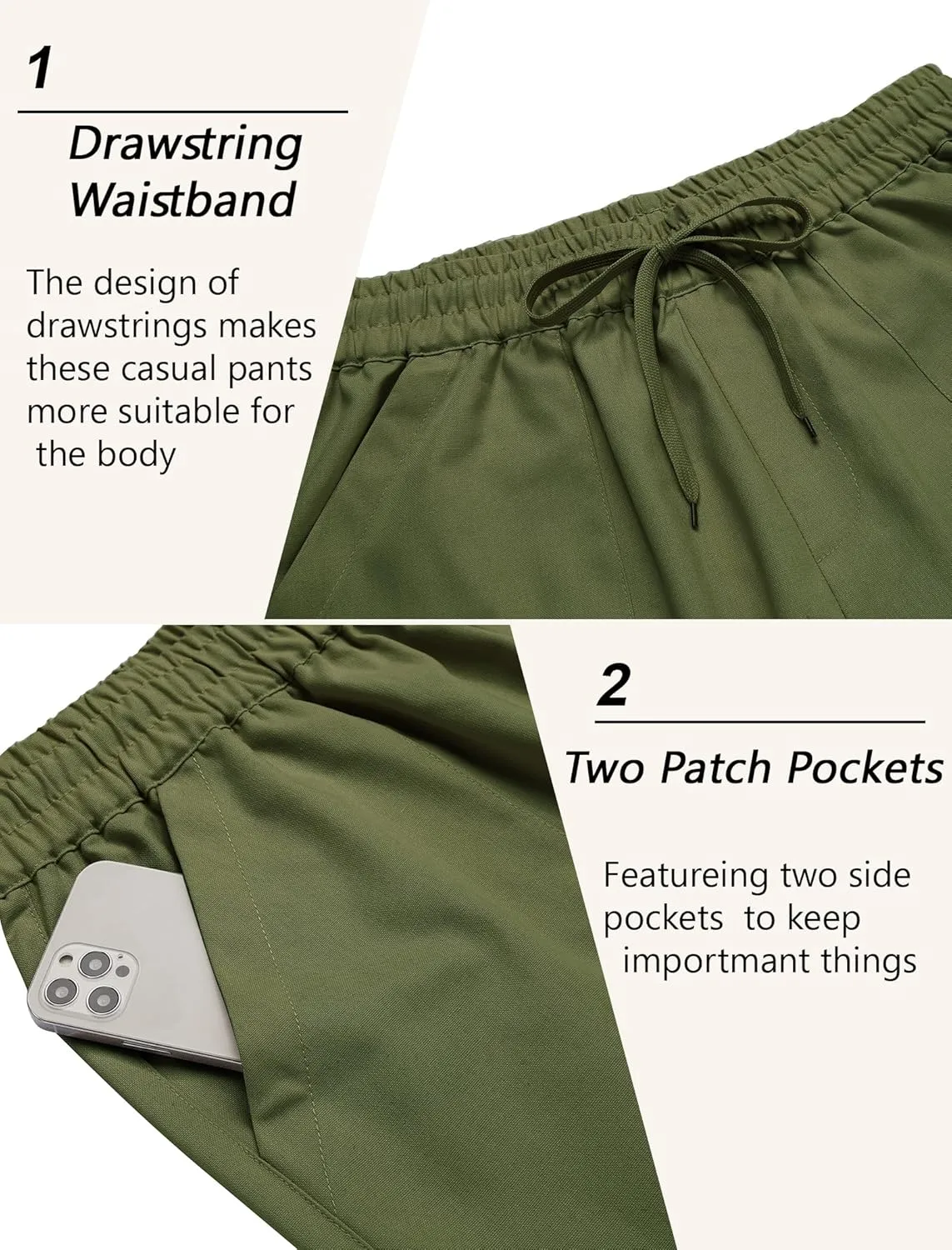 COOFANDY Linen Pants Mens Lightweight Linen Pants Elastic Waist Beach Yoga Summer Trousers
