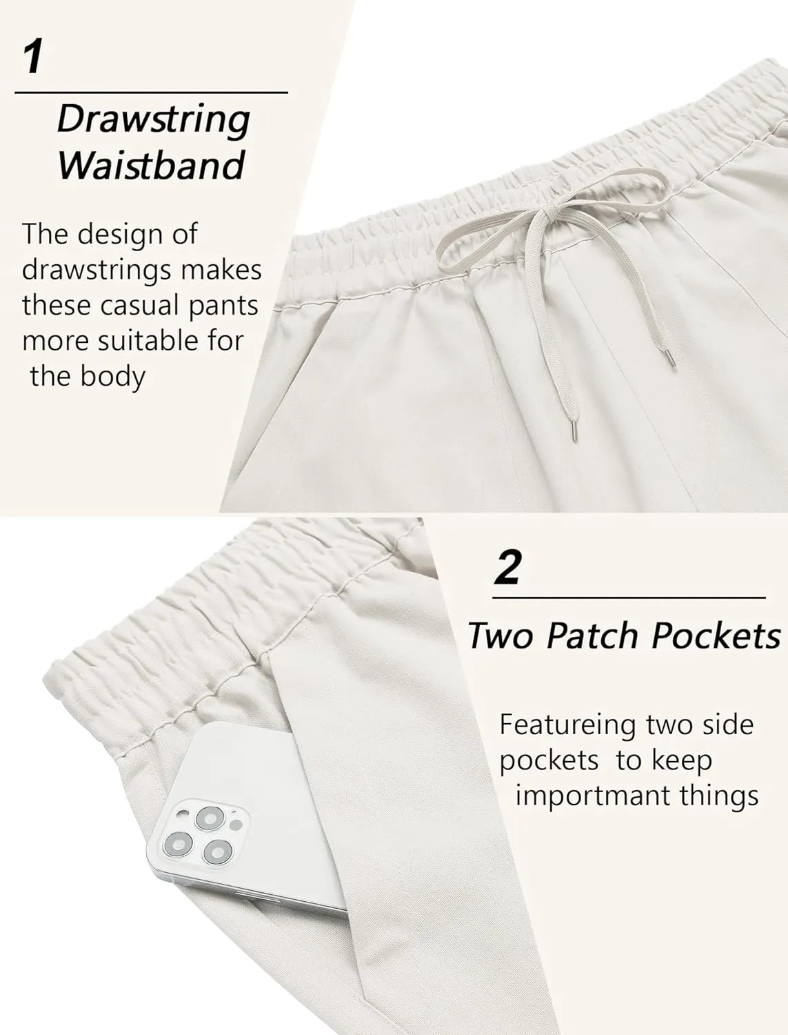 COOFANDY Linen Pants Mens Lightweight Linen Pants Elastic Waist Beach Yoga Summer Trousers