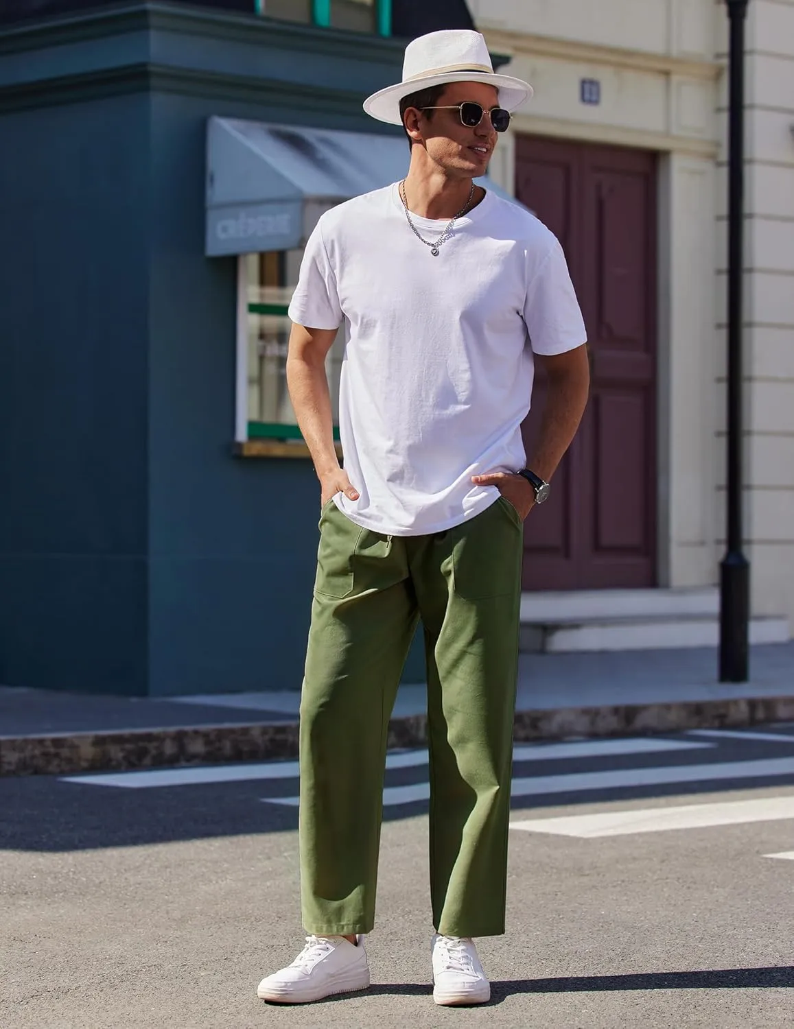 COOFANDY Linen Pants Mens Lightweight Linen Pants Elastic Waist Beach Yoga Summer Trousers