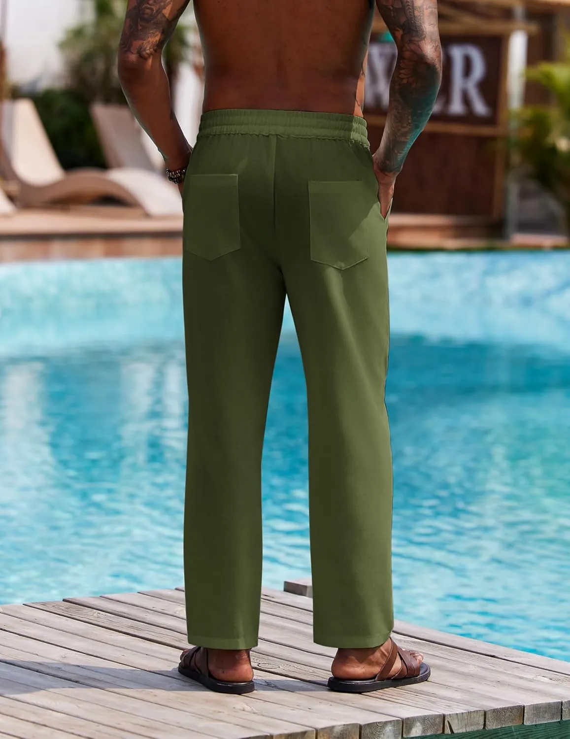 COOFANDY Linen Pants Mens Lightweight Linen Pants Elastic Waist Beach Yoga Summer Trousers