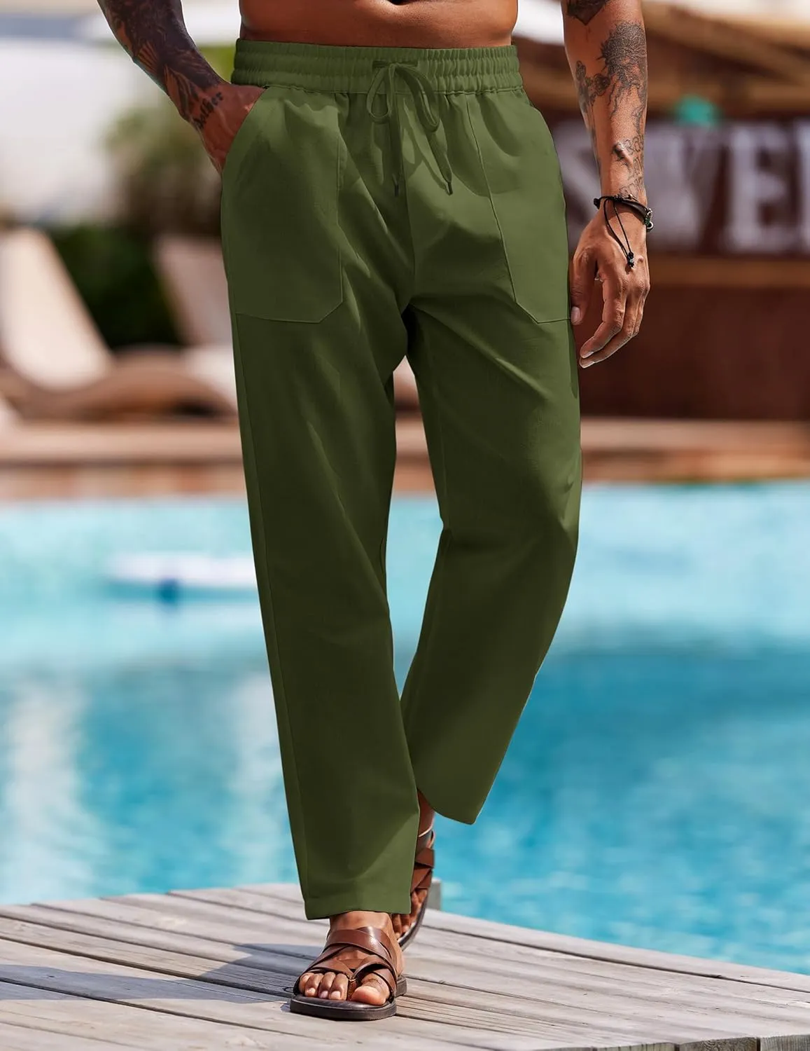 COOFANDY Linen Pants Mens Lightweight Linen Pants Elastic Waist Beach Yoga Summer Trousers