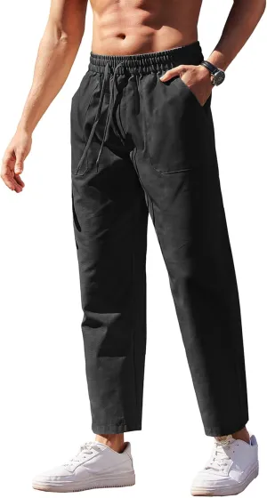 COOFANDY Linen Pants Mens Lightweight Linen Pants Elastic Waist Beach Yoga Summer Trousers