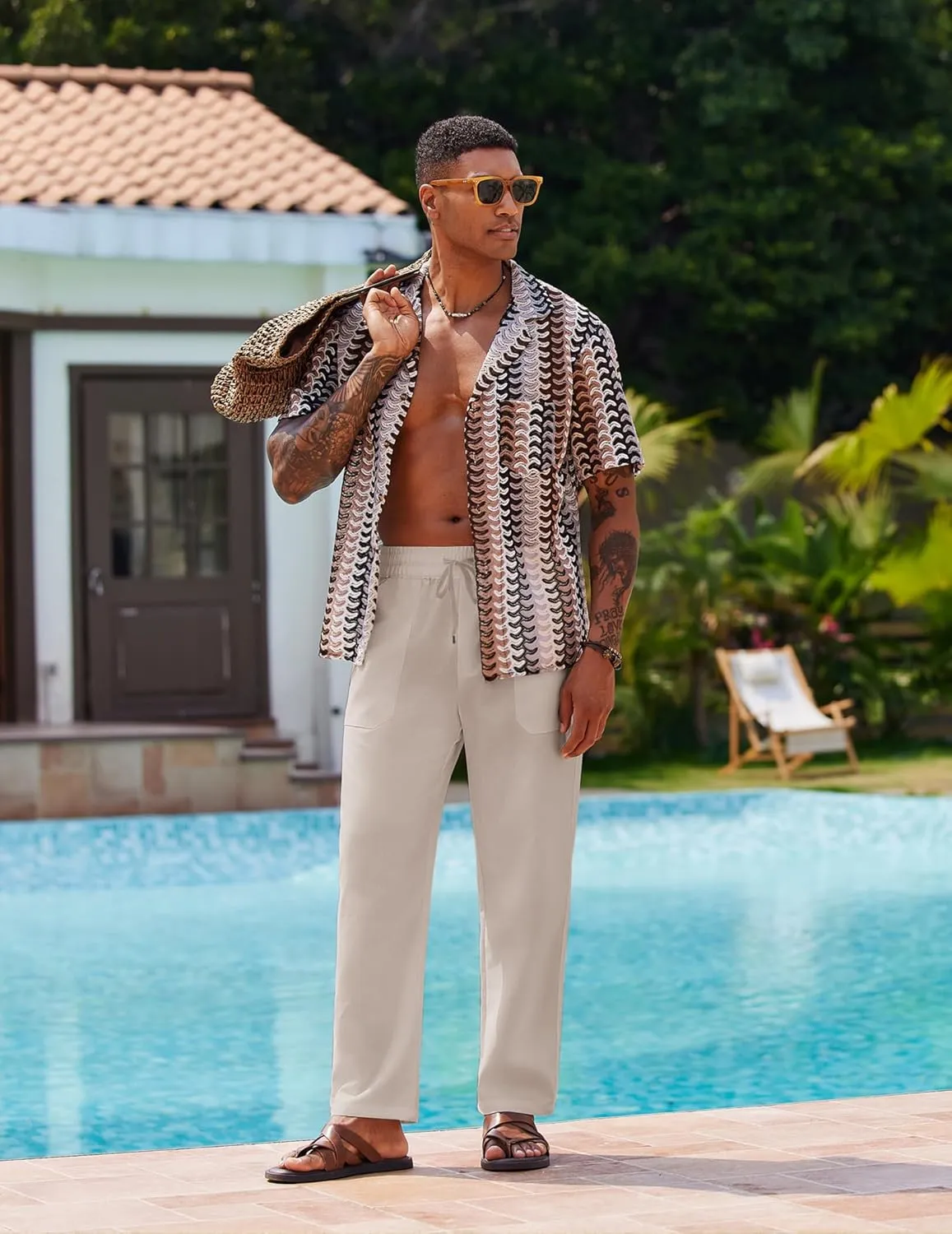 COOFANDY Linen Pants Mens Lightweight Linen Pants Elastic Waist Beach Yoga Summer Trousers