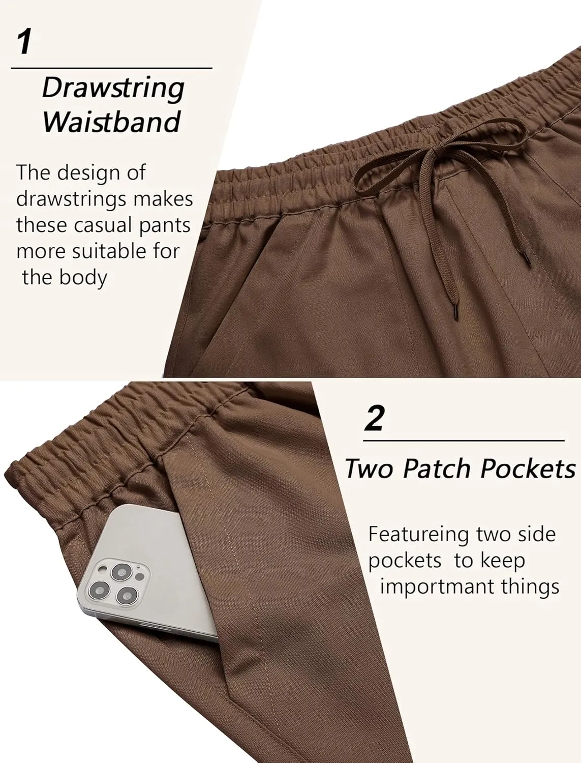 COOFANDY Linen Pants Mens Lightweight Linen Pants Elastic Waist Beach Yoga Summer Trousers