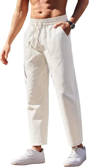 COOFANDY Linen Pants Mens Lightweight Linen Pants Elastic Waist Beach Yoga Summer Trousers
