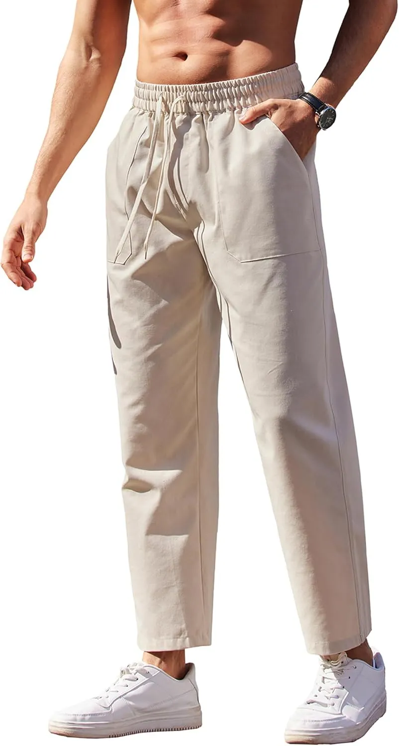 COOFANDY Linen Pants Mens Lightweight Linen Pants Elastic Waist Beach Yoga Summer Trousers